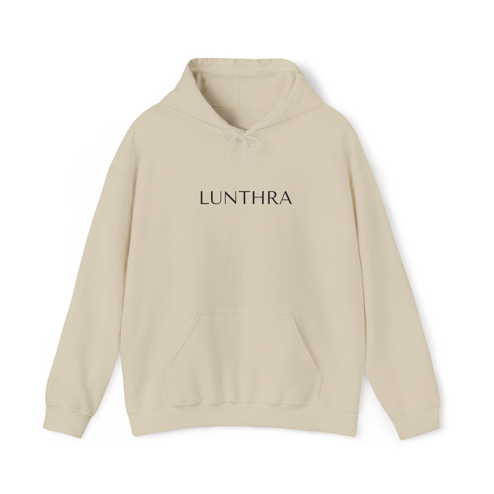 Lunthra Minimalist Logo Hoodie — Neutral Cozy Pullover