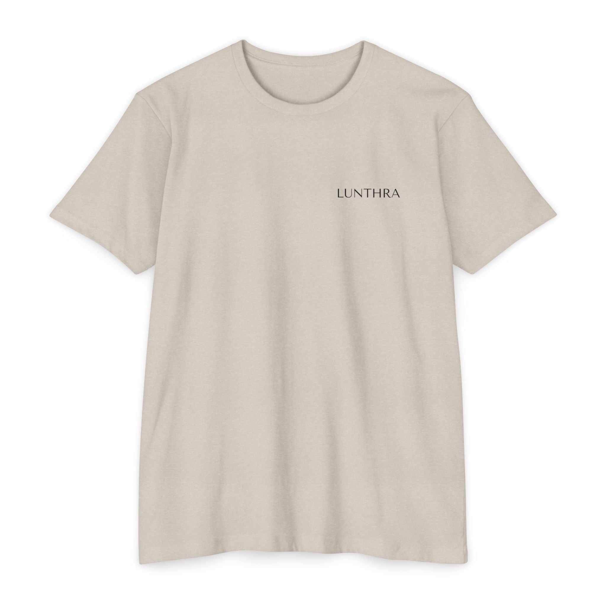 Minimal 'Lunthra' Chest Logo T-Shirt Soft Neutral Graphic Tee