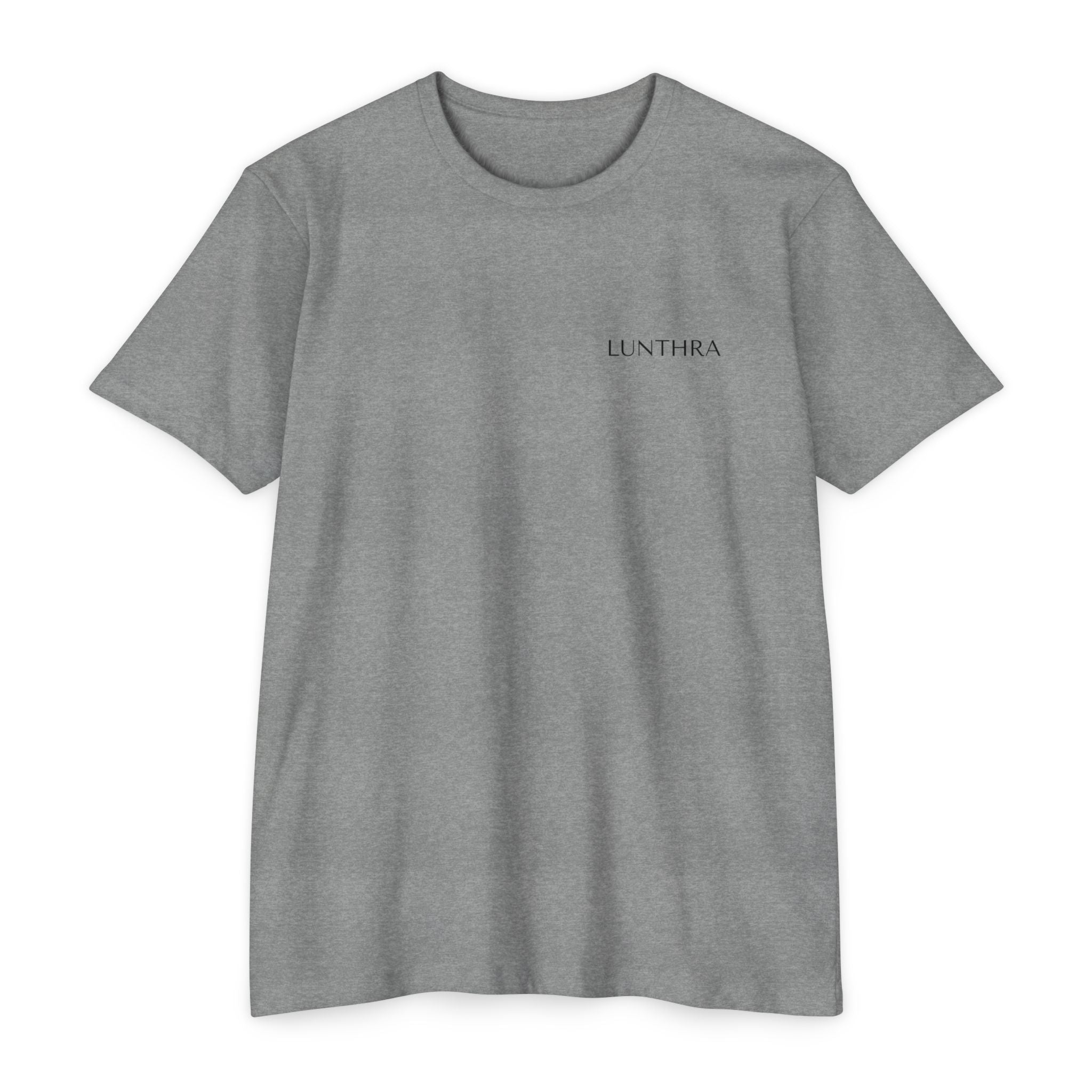 Minimal 'Lunthra' Chest Logo T-Shirt Soft Neutral Graphic Tee