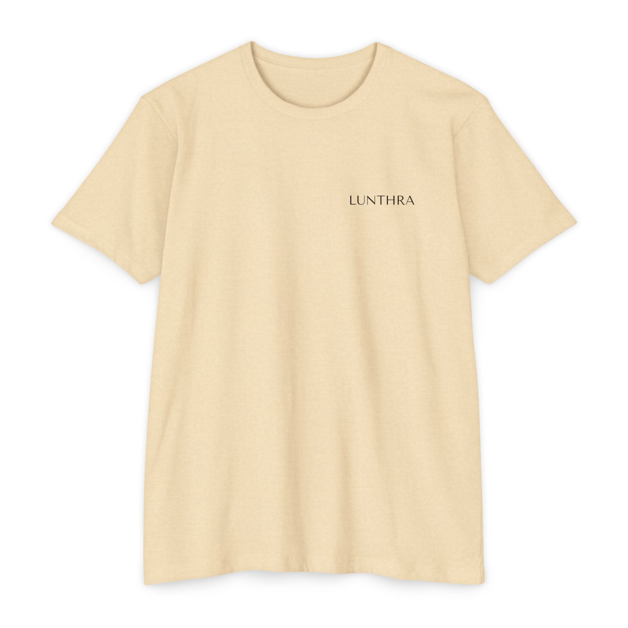 Minimal 'Lunthra' Chest Logo T-Shirt Soft Neutral Graphic Tee