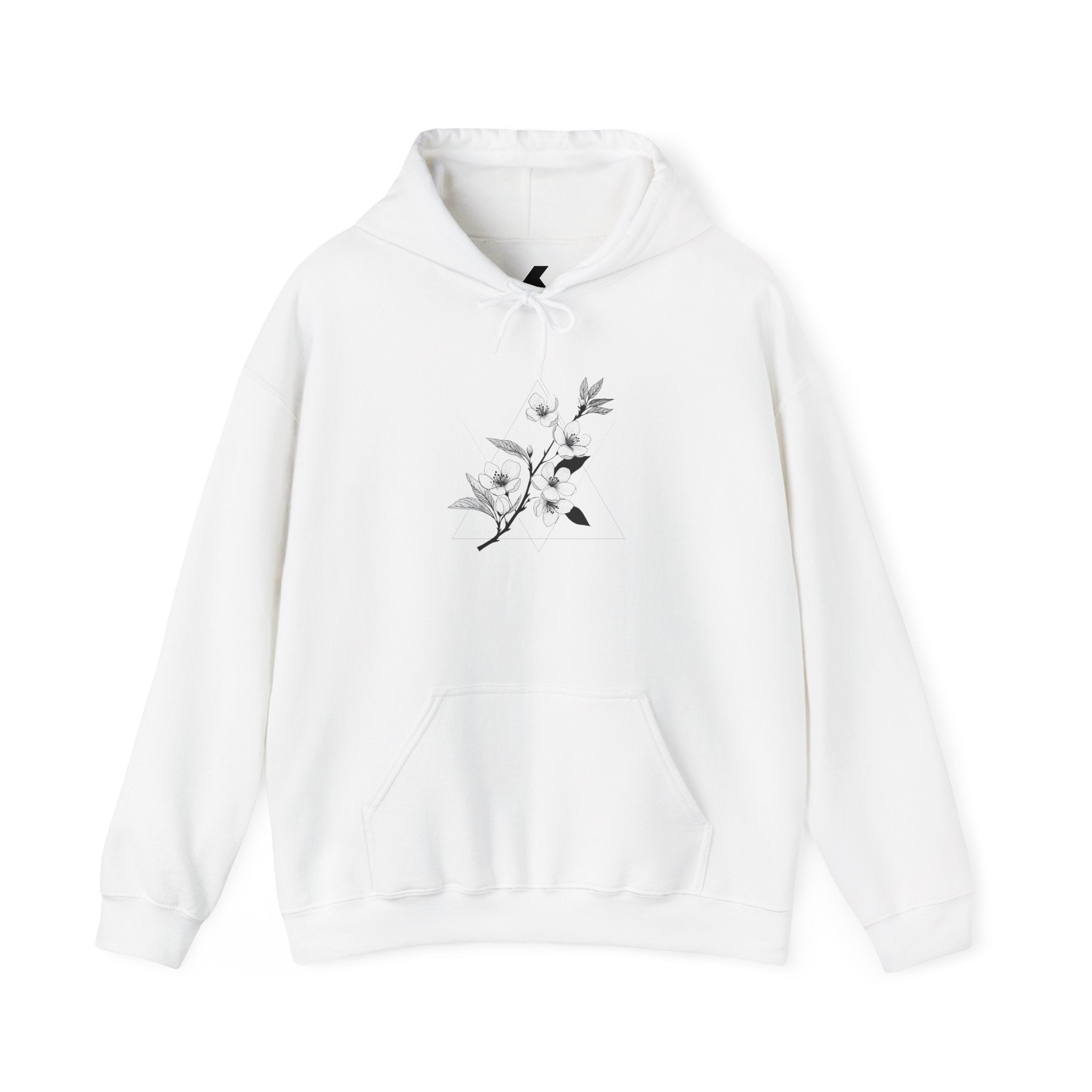 Floral Minimalist Hoodie — Black Botanical Sketch on White
