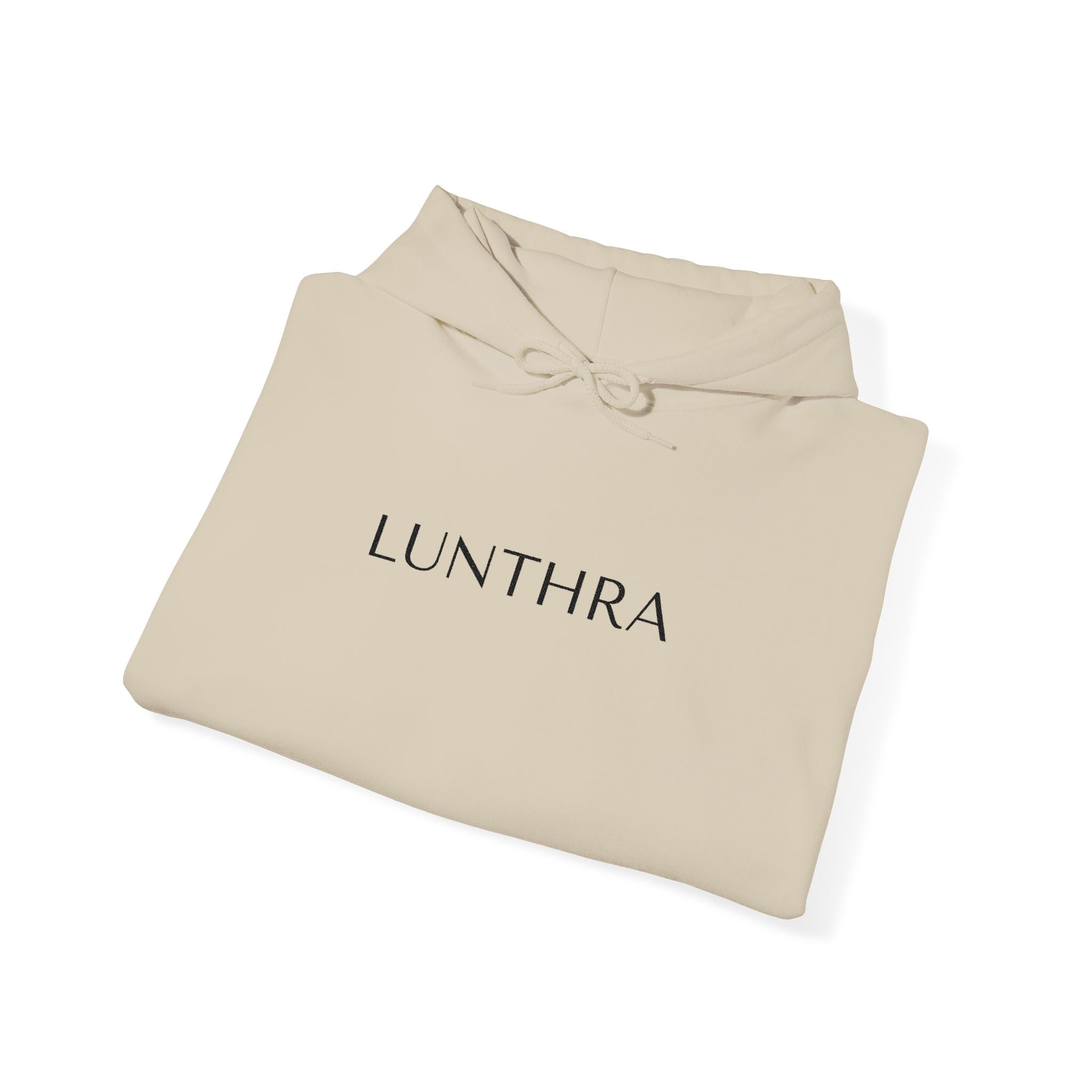 Lunthra Minimalist Logo Hoodie — Neutral Cozy Pullover